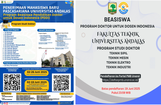 Penerimaan Mahasiswa Baru Pascasarjana Unand Program Beasiswa PDDI Batch 3: Peluang Emas bagi Dosen Tetap untuk Studi S3